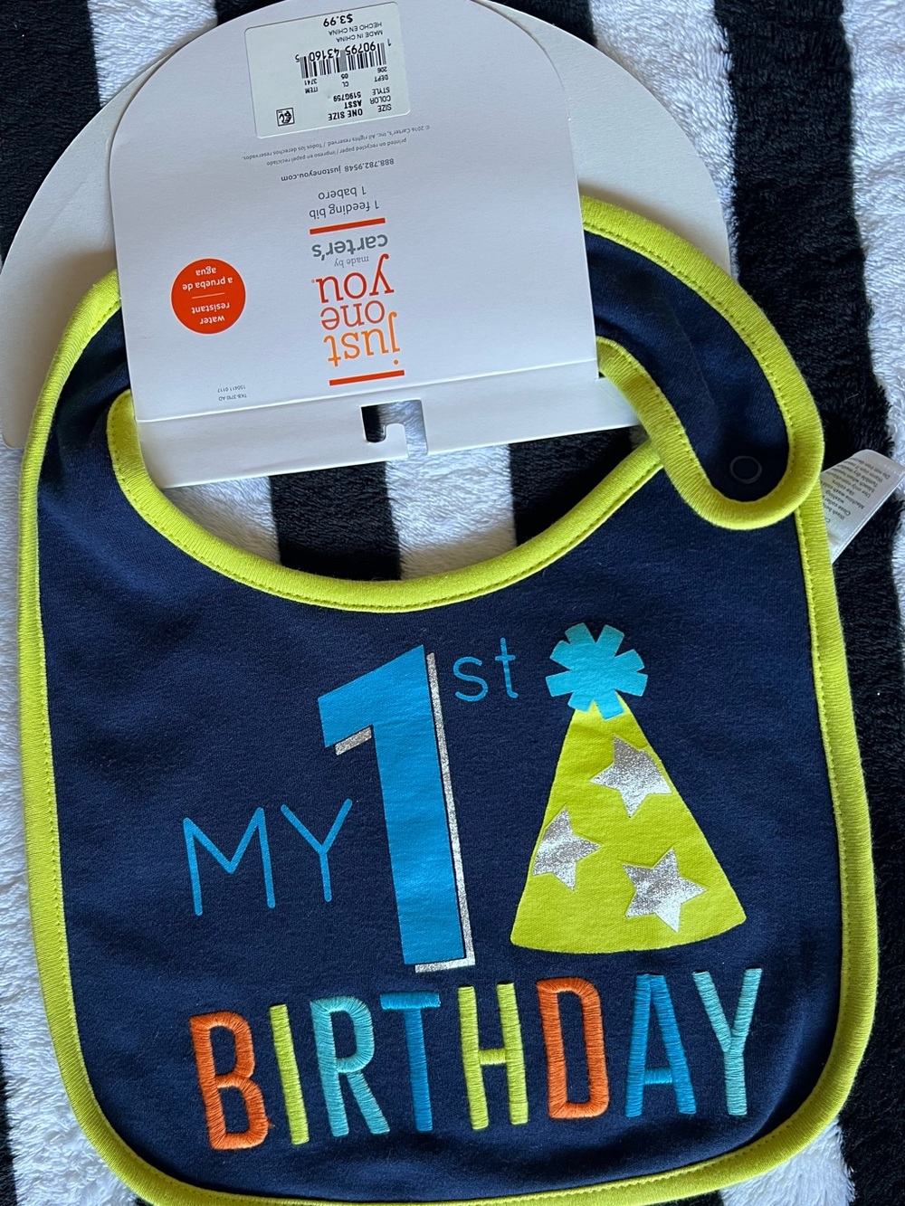 Carter's Navy Blue Lime Accent "My 1st Birthday" Bib